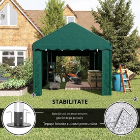 Outsunny Carport tente garage 3 x 6m Acoperiș mașină robust cu 2 uși înfășurate, țesătură 200g PE, verde | Aosom Romania