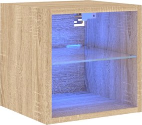 vidaXL Comodă TV de perete cu lumini LED, stejar sonoma 30x28,5x30 cm