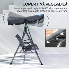 Outsunny Leagăn de Grădină 3 Locuri din Ratan PE cu Acoperiș Reglabil și Suporturi pentru Pahare, Leagăn de Exterior cu Cadru din Oțel, Capacitate 320 kg, 204x112x150 cm, Gri | Aosom Romania