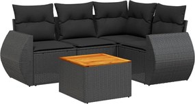 vidaXL Set mobilier de grădină cu perne, 5 piese, negru, poliratan