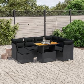 3275491 vidaXL Set mobilier de grădină cu perne, 8 piese, negru, poliratan