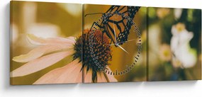 Tablou cu fluture pe floare (cu ceas) (90x30 cm)