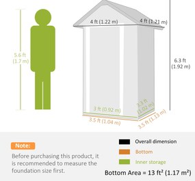 Outsunny Depozit metalic pentru unelte 1,17 m², magazie cu acoperiș în două ape, ventilație, lacăt și mănuși, 122 x 121 x 192 cm | Aosom Romania
