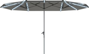 Outsunny Umbrelă dublă cu lumină solară, Aluminiu, Poliester, Protecție UPF50+, rezistent la UV, Umbrelă pentru terasă, Gri închis | Aosom Romania