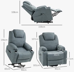 HOMCOM Fotoliu pentru Masaj cu Ridicare pentru Persoane În Vârstă, 8 Puncte de Masaj, Pungi Laterale, Telecomandă, 90L x 101B x 107 cm, Gri | Aosom Romania