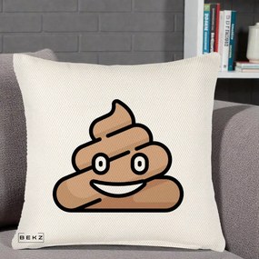 Perna Decorativa Emoji Poop Funny, 40x40 cm, Crem Reliefat, Husa Detasabila, Perna Inclusa, BEKZ®
