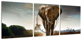Tablou cu elefant (cu ceas) (90x30 cm)