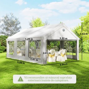 Outsunny Cort pentru Petreceri 4x6 m cu Ferestre și 4 Pereți Laterali Demontabili, din Oțel și PE, Alb | Aosom Romania