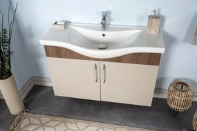 Set Mobilier Baie Sokotra 100, Include Baza Lavoar, Lavoar și Oglinda, 100 cm, Crem