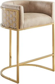 Scaun de bar ELEGANCE catifea bej, otel inoxidabil auriu