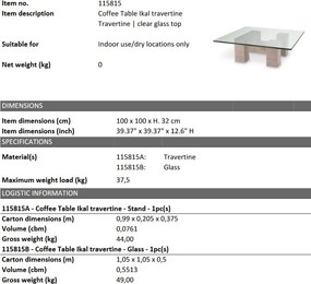 Masuta design LUX din travertin Ikal 100x100cm