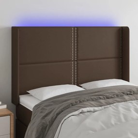 3124001 vidaXL Tăblie de pat cu LED, maro, 147x16x118/128 cm, piele ecologică
