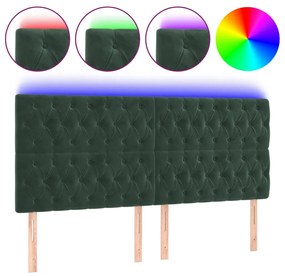 3122829 vidaXL Tăblie de pat cu LED, verde închis, 200x7x118/128 cm, catifea