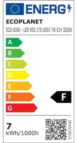 Bec Led Ecoplanet reflector R50, E14, 7W, 60W, 560LM, F, lumina calda 3000K, Mat Lumina calda - 3000K, 1 buc