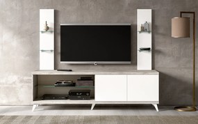 Comodă TV lemn masiv Concrete - 2 usi + raft
