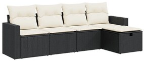 3325362 vidaXL Set mobilier de grădină cu perne, 5 piese, negru, poliratan