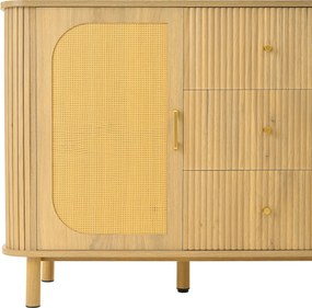Comodă cu uși din ratan, design curbat, 140x40x80 cm, Culoare naturală