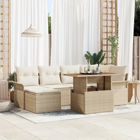 vidaXL Set de dining pentru grădină cu 7 piese, perne bej din rattan poli și acacia