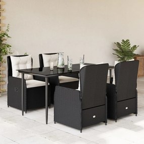 vidaXL Set mobilier de grădină cu perne, 5 piese, negru, poliratan