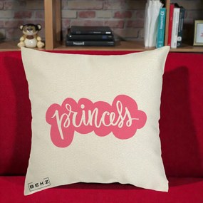 Perna Decorativa Princess Text Roz, 40x40 cm, Ecru, Husa Detasabila, Perna Inclusa, BEKZ®