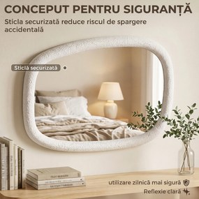 HOMCOM Oglindă de Perete Neregulată 60 cm, Oglindă de Baie cu Sticlă Securizată și Ramă cu Efect de Piatră, Alb | Aosom Romania