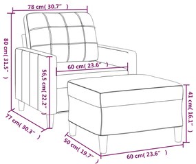 Fotoliu canapea cu taburet, gri deschis, 60 cm, textil Gri deschis, 78 x 77 x 80 cm