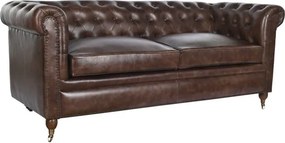 Canapea vintage 3 locuri din piele naturală maro închis, „Chesterfield"