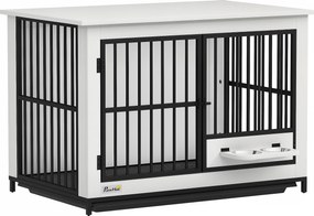 PawHut Cușcă mare pentru câini, acces ușor, închidere cu încuietoare, suport rotativ pentru boluri, pentru câini mici și mari, alb | Aosom Romania