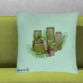 Perna Decorativa Lumanari cu Cadouri Naturale, 40x40 cm, Verde Menta, Husa Detasabila, Perna Inclusa, BEKZ®