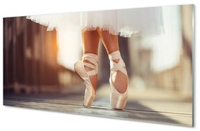 Tablouri pe sticlă pantofi de balet alb picioare femei