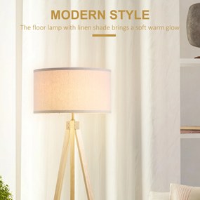 HOMCOM Modern Design Three Legged Floor Lamp Vertical Decoration Lamp, Bedroom and Office,  Beige Lampshade  HOMCOM Lampada da terra treppiede in legno con lampadine E27 moderno per camera ufficio paralume beige Ф45 x 152cm