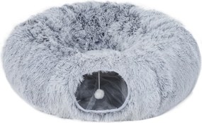 PawHut Tunel interior pentru pisici cu pat în formă de donut, pernă circulară lavabilă, 90x80x27cm, gri deschis | Aosom Romania
