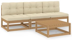 3076357 vidaXL Set mobilier de grădină cu perne, 4 piese, lemn masiv pin