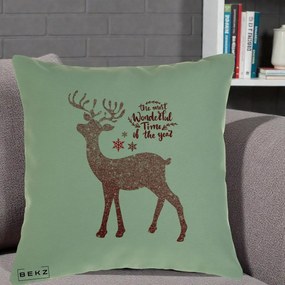 Perna Decorativa Ren de Craciun Glitter Rosu, 40x40 cm, Verde, Husa Detasabila, Perna Inclusa, BEKZ®