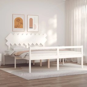 3195562 vidaXL Cadru de pat senior cu tăblie, alb, Super King Size, lemn masiv