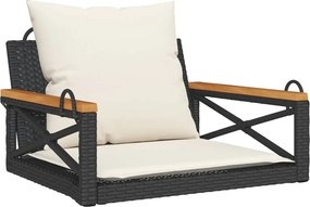 vidaXL Bancă de balansoar cu perne, negru, 63x62x40 cm, poliratan