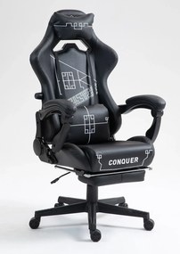 RESIGILAT- Scaun gaming, ergonomic, perna lombara cu masaj, suport lombar reglabil, spătar reglabil 90-155°, suport pentru picioare, piele PU, Negru/Alb