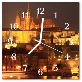 Ceas de perete din sticla pătrat Praga Towns galben