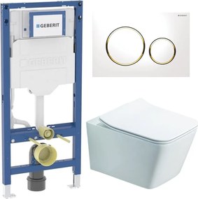 Rezervor WC cu cadru incastrat Geberit Duofix UP320 cu sistem de fixare, clapeta de actionare Sigma20 alb-auriu plus vas WC Rune Jord alb cu capac softclose