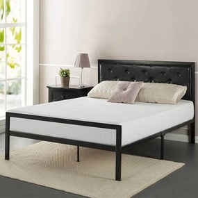 Cadru pat metalic Hanna cu grilaj cadou-160x200 cm-negru