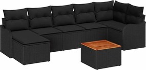 vidaXL Set de canapele pentru grădină cu pernă 8 pcs Negru poliratan
