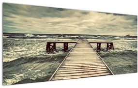 Tablou cu dig din lemn la mare (120x50 cm)