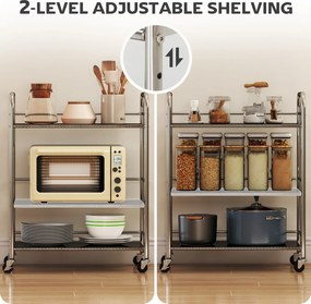 HOMCOM Cărucior de bucătărie cu 3 rafturi pe roți, cu mânere, argintiu | Aosom Romania
