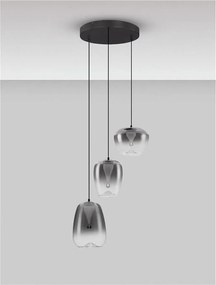 Lustra moderna cu 3 pendule LED, Metal, Sticla, Gri Fumuriu, OBLO