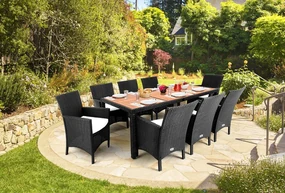 Deuba Set ratan de gradina Berlin 1+8 - negru/lemn