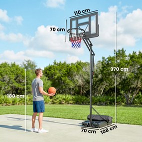 SPORTNOW Coș de Baschet Reglabil 235-305cm, Rezistent la Impact, Negru | Aosom Romania