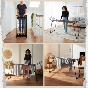 Uscător de rufe Kinghoff KH 2045, 30 m, până la 25 kg, pliabil, oțel, negru