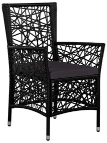 Set mobilier de exterior, 9 piese, negru, poliratan