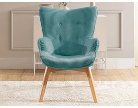 Fotoliu turcoaz cu tapițerie din catifea reiată Niko – Ropez