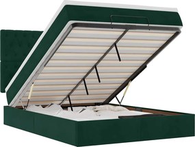 vidaXL Cadru de pat otoman cu saltele, catifea verde închis 140x190cm